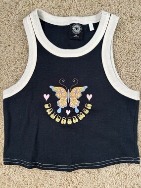 PacSun Black Ribbed Tank with Butterfly Graphic Size XS
